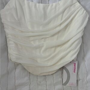 White Draped Strapless Top